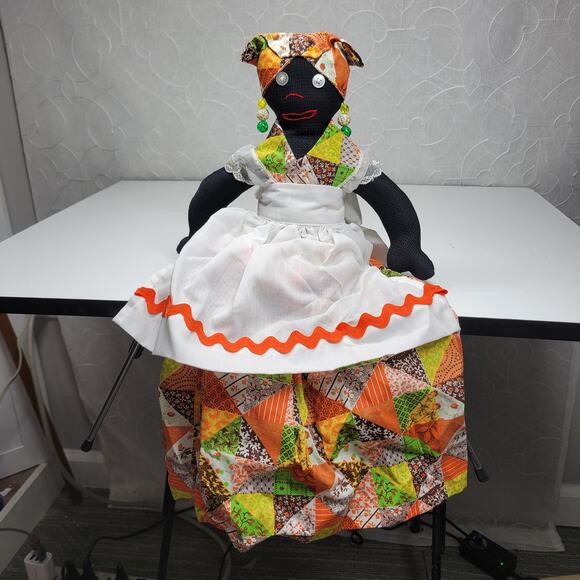 Handmade Primitive Folk Art Cloth Doll Shelf Sitter Patchwork Dress 17" - Picture 14 of 14